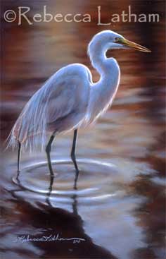Rebecca's new great egret miniature watercolor painting 