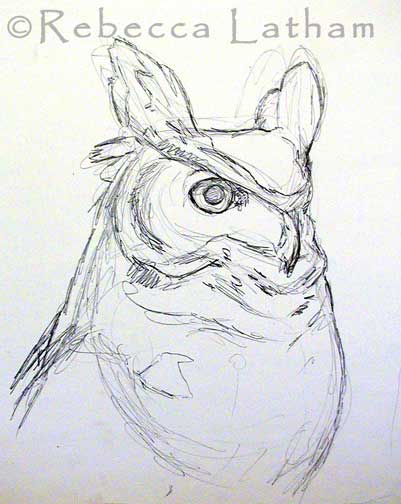 This is a new miniature painting of a Great Horned Owl that I just started. It is shown here in it's sketch phase. This is a new miniature painting of a Great Horned Owl that I just started. It is shown here in it's sketch phase.