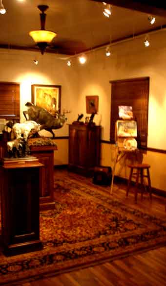 Our show at the Moose Horn Gallery in Paradise Valley (near Livingston, Montana) opened today, with the artist reception this evening.  I have an easel set up in the gallery and have been painting on my new cougar piece during the reception.  Things are going well ;)