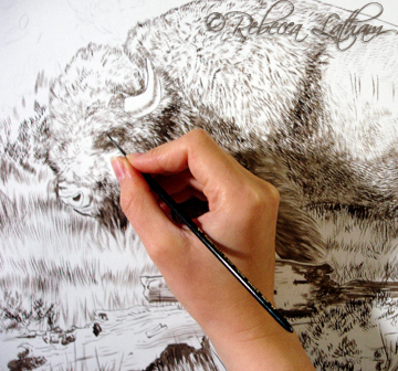 bison painting, watercolor on board, Rebecca Latham bison2 11×14 Bison (Sepia)
